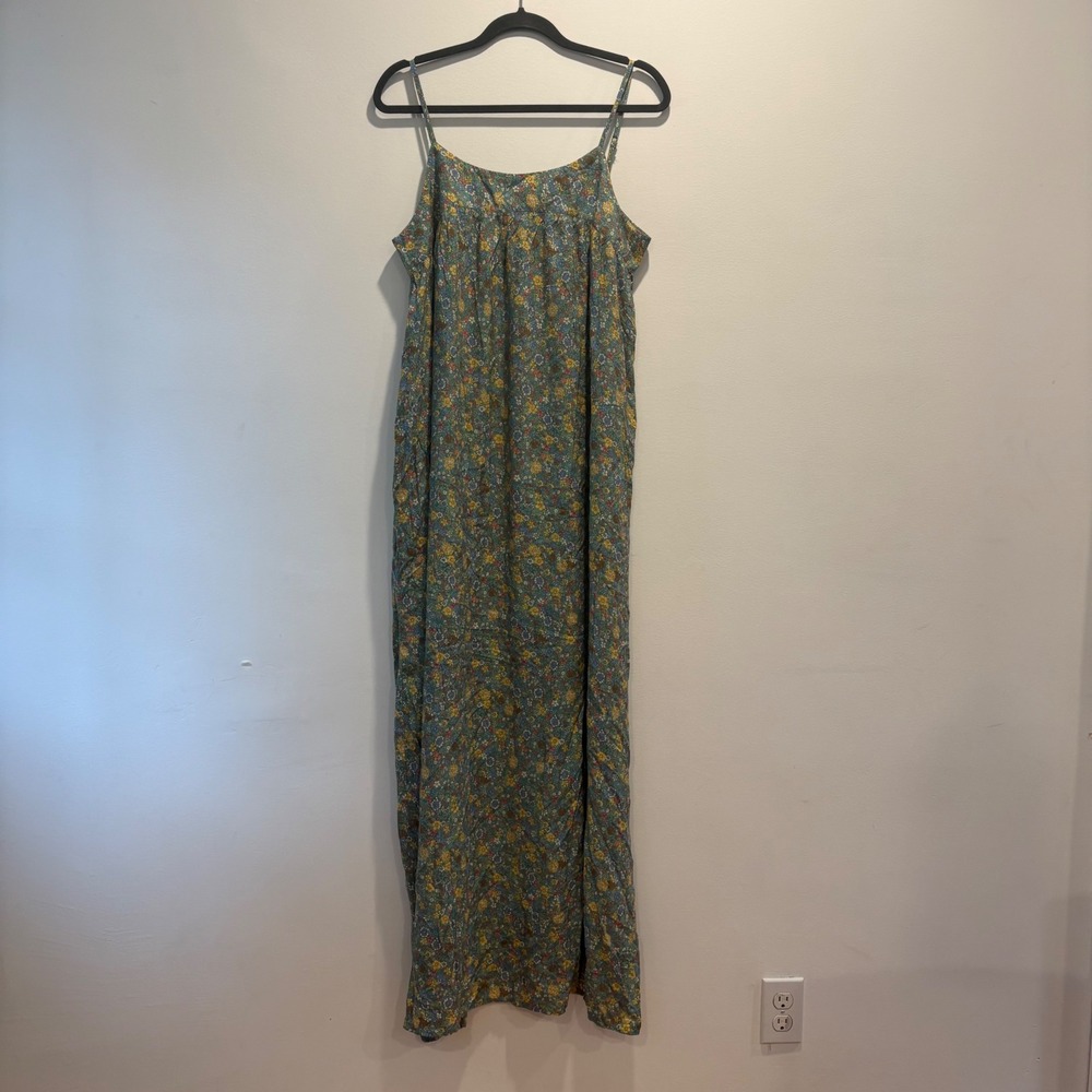 Natural Life Floral Maxi Dress XL Blue Yellow Wildflower Boho Pockets Bohemian